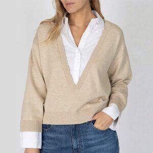 Derek Lam 10 Crosby Rida Tan Cashmere Blend Layered Look Sweater Women’s Medium